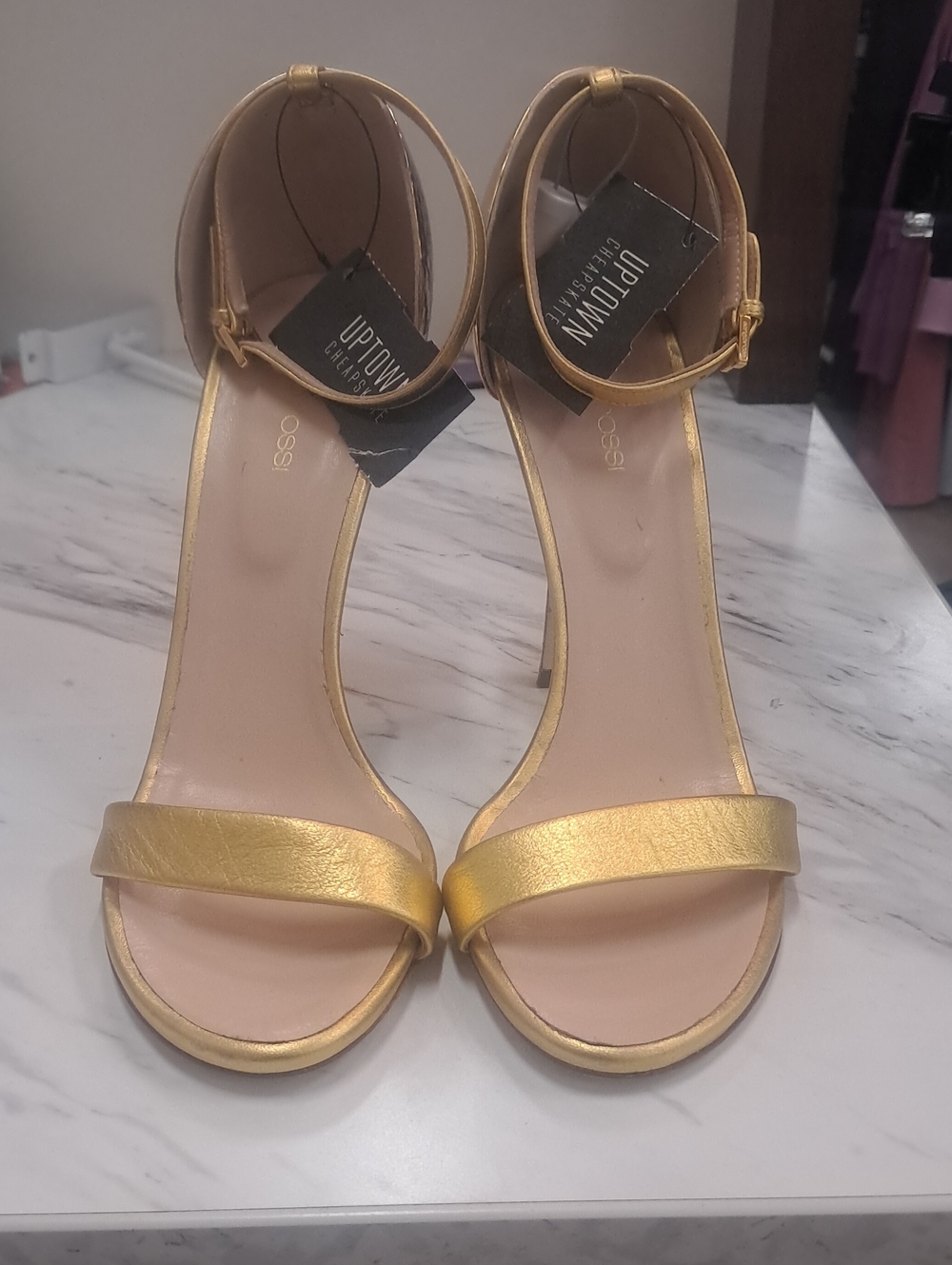 Sergio Rossi Metallic Gold Ankle-Strap Heels
